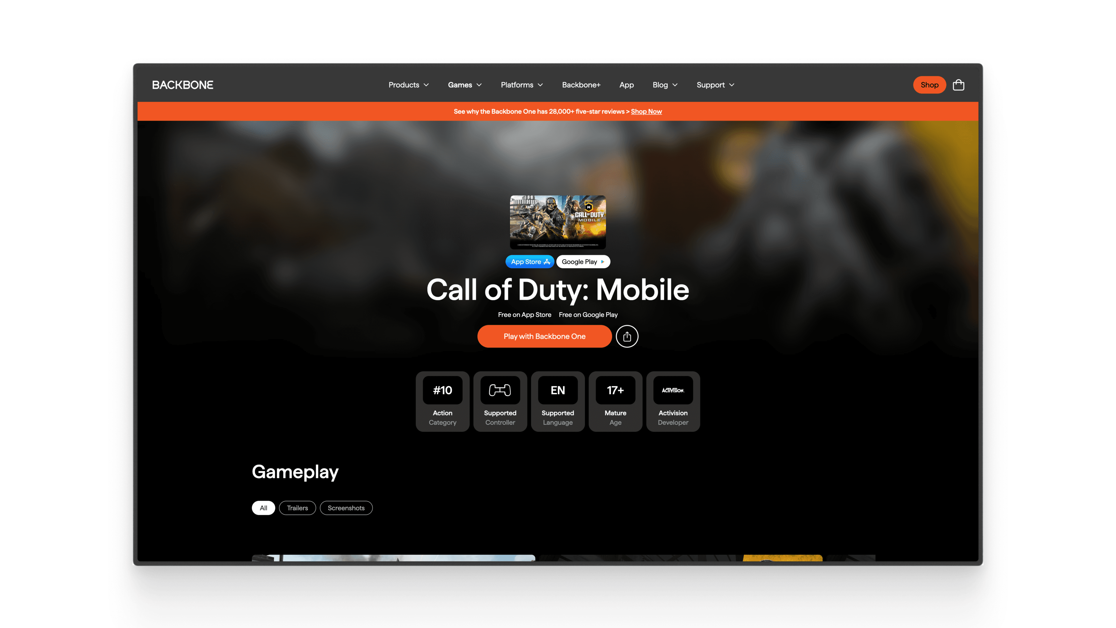 Backbone.com game detail page